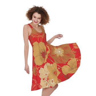 Vintage Chinese Flower Print Sleeveless Knee Length Dress | Newhawaiianshirts DE