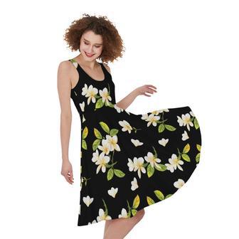 Vintage Plumeria Flower Pattern Print Sleeveless Knee Length Dress | Newhawaiianshirts DE