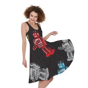 Vintage Robot Pattern Print Sleeveless Knee Length Dress | Newhawaiianshirts UK