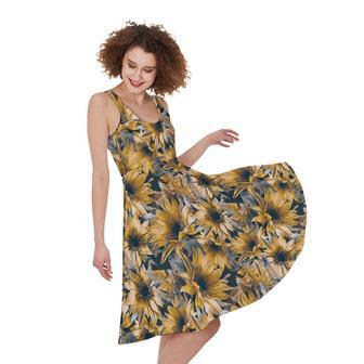 Vintage Sunflower Pattern Print Sleeveless Knee Length Dress | Newhawaiianshirts