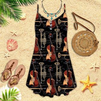 Violin With A Musical Trumpet Instruments Pattern Spaghetti Strap Summer Dress | Newhawaiianshirts DE