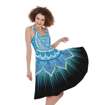 Vishuddha Chakra Mandala Print Sleeveless Knee Length Dress | Newhawaiianshirts UK