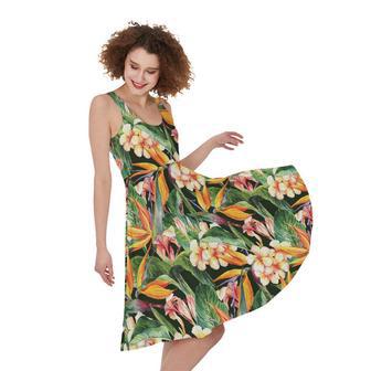 Watercolor Bird Of Paradise Print Sleeveless Knee Length Dress | Newhawaiianshirts CA