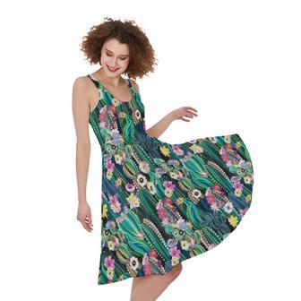 Watercolor Blooming Cactus Print Sleeveless Knee Length Dress | Newhawaiianshirts CA