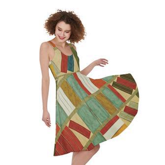 Watercolor Bookshelf Pattern Print Sleeveless Knee Length Dress | Newhawaiianshirts AU