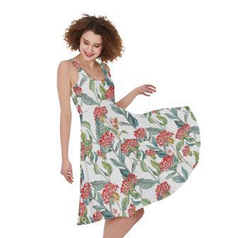 Watercolor Bouvardia Print Sleeveless Knee Length Dress | Newhawaiianshirts DE