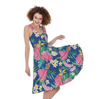 Watercolor Chrysanthemum Pattern Print Sleeveless Knee Length Dress | Newhawaiianshirts AU