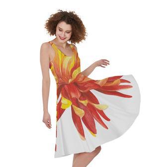 Watercolor Chrysanthemum Print Sleeveless Knee Length Dress | Newhawaiianshirts AU