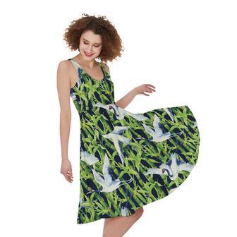 Watercolor Crane Bird Pattern Print Sleeveless Knee Length Dress | Newhawaiianshirts DE