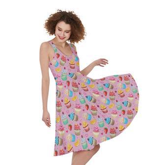 Watercolor Cupcake Pattern Print Sleeveless Knee Length Dress | Newhawaiianshirts CA