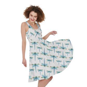 Watercolor Dragonfly Pattern Print Sleeveless Knee Length Dress | Newhawaiianshirts CA