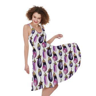 Watercolor Eggplant Pattern Print Sleeveless Knee Length Dress | Newhawaiianshirts DE