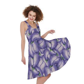 Watercolor Eggplant Print Sleeveless Knee Length Dress | Newhawaiianshirts DE