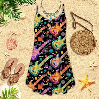 Watercolor Electric Guitar Spaghetti Strap Summer Dress | Newhawaiianshirts CA