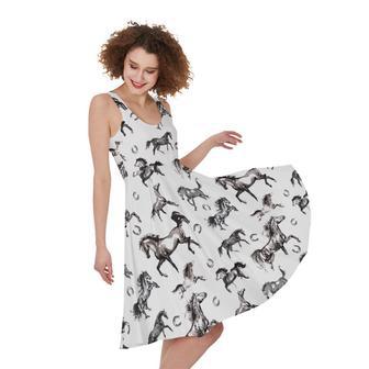 Watercolor Horse Pattern Print Sleeveless Knee Length Dress | Newhawaiianshirts CA