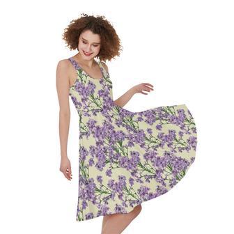 Watercolor Lavender Pattern Print Sleeveless Knee Length Dress | Newhawaiianshirts