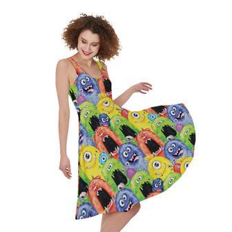 Watercolor Monster Pattern Print Sleeveless Knee Length Dress | Newhawaiianshirts DE