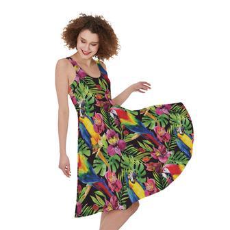 Watercolor Parrot Pattern Print Sleeveless Knee Length Dress | Newhawaiianshirts AU