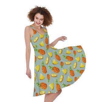 Watercolor Pineapple Pattern Print Sleeveless Knee Length Dress | Newhawaiianshirts DE