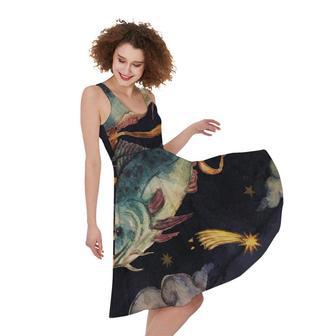 Watercolor Pisces Zodiac Sign Print Sleeveless Knee Length Dress | Newhawaiianshirts CA