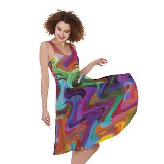 Watercolor Psychedelic Print Sleeveless Knee Length Dress | Newhawaiianshirts