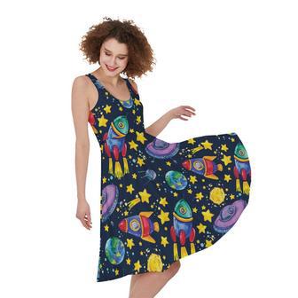 Watercolor Rocket Pattern Print Sleeveless Knee Length Dress | Newhawaiianshirts