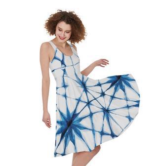 Watercolor Shibori Pattern Print Sleeveless Knee Length Dress | Newhawaiianshirts CA