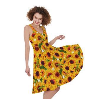 Watercolor Sunflower Pattern Print Sleeveless Knee Length Dress | Newhawaiianshirts