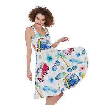 Watercolor Surfing Pattern Print Sleeveless Knee Length Dress | Newhawaiianshirts DE