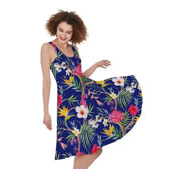 Watercolor Tropical Flower Pattern Print Sleeveless Knee Length Dress | Newhawaiianshirts UK