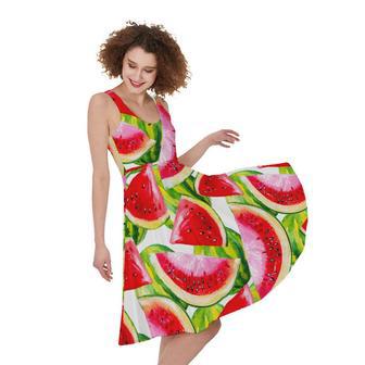 Watercolor Watermelon Pattern Print Sleeveless Knee Length Dress | Newhawaiianshirts DE