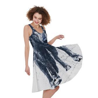 Watercolor Wolf Portrait Print Sleeveless Knee Length Dress | Newhawaiianshirts DE