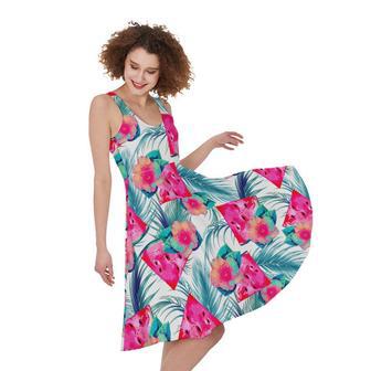 Watermelon Teal Hawaiian Pattern Print Sleeveless Knee Length Dress | Newhawaiianshirts