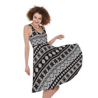 White And Black Knitted Pattern Print Sleeveless Knee Length Dress | Newhawaiianshirts AU