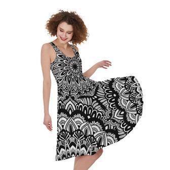 White And Black Mandala Print Sleeveless Knee Length Dress | Newhawaiianshirts DE