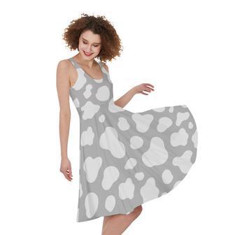 White And Grey Cow Print Sleeveless Knee Length Dress | Newhawaiianshirts UK