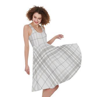 White And Grey Plaid Pattern Print Sleeveless Knee Length Dress | Newhawaiianshirts