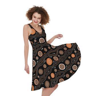 White And Orange Aboriginal Dot Print Sleeveless Knee Length Dress | Newhawaiianshirts