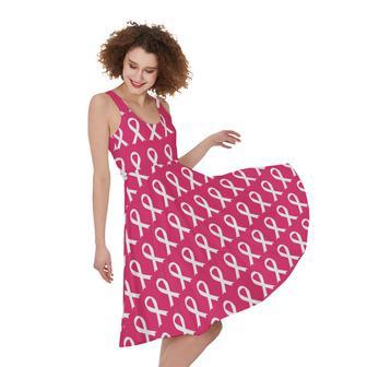 White And Pink Breast Cancer Print Sleeveless Knee Length Dress | Newhawaiianshirts DE