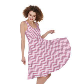 White And Pink Zigzag Pattern Print Sleeveless Knee Length Dress | Newhawaiianshirts