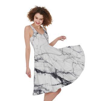 White Gray Scratch Marble Print Sleeveless Knee Length Dress | Newhawaiianshirts UK