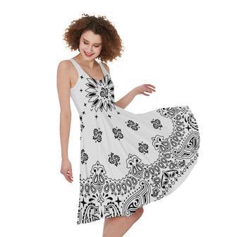 White Paisley Bandana Print Sleeveless Knee Length Dress | Newhawaiianshirts AU