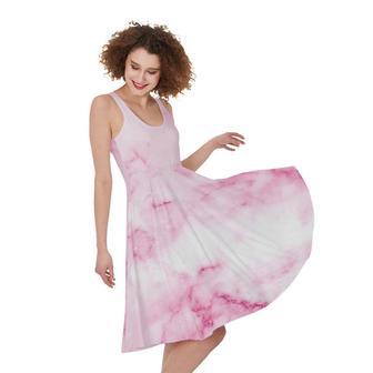 White Pink Marble Print Sleeveless Knee Length Dress | Newhawaiianshirts CA