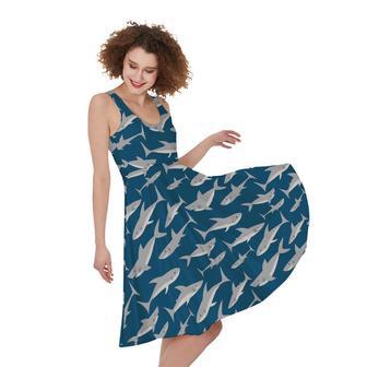 White Shark Pattern Print Sleeveless Knee Length Dress | Newhawaiianshirts AU