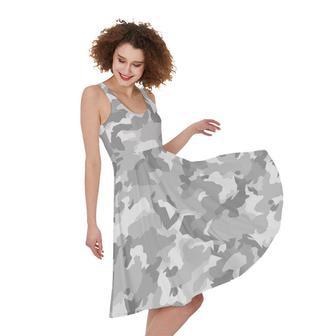 White Snow Camouflage Print Sleeveless Knee Length Dress | Newhawaiianshirts