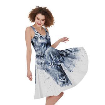 White Tiger Painting Print Sleeveless Knee Length Dress | Newhawaiianshirts