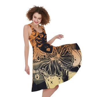 Wiccan Girl And Magical Moon Print Sleeveless Knee Length Dress | Newhawaiianshirts DE