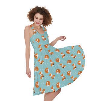 Winter Fox Pattern Print Sleeveless Knee Length Dress | Newhawaiianshirts UK