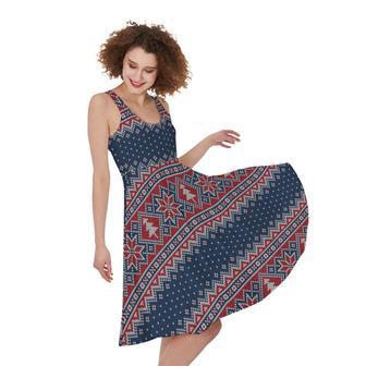 Winter Holiday Knitted Pattern Print Sleeveless Knee Length Dress | Newhawaiianshirts UK