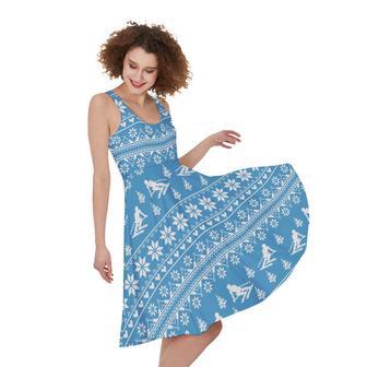 Winter Ski Knitting Pattern Print Sleeveless Knee Length Dress | Newhawaiianshirts CA